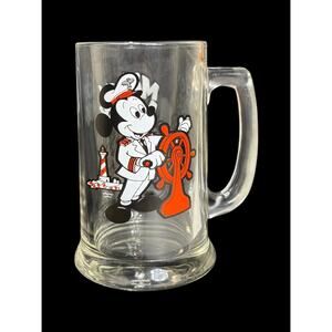 Vintage Walt Disney Productions Mickey Mouse Club Captain Mickey Glass Mug Stein